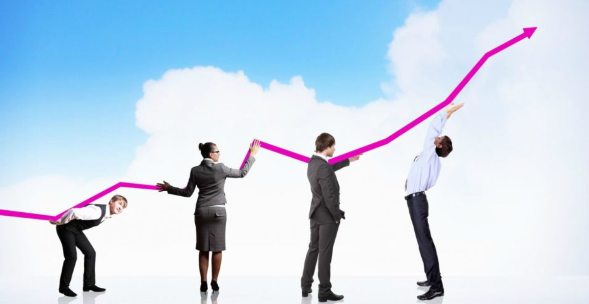 Shift team value to focus on results-based work | employees holding together a graphical line