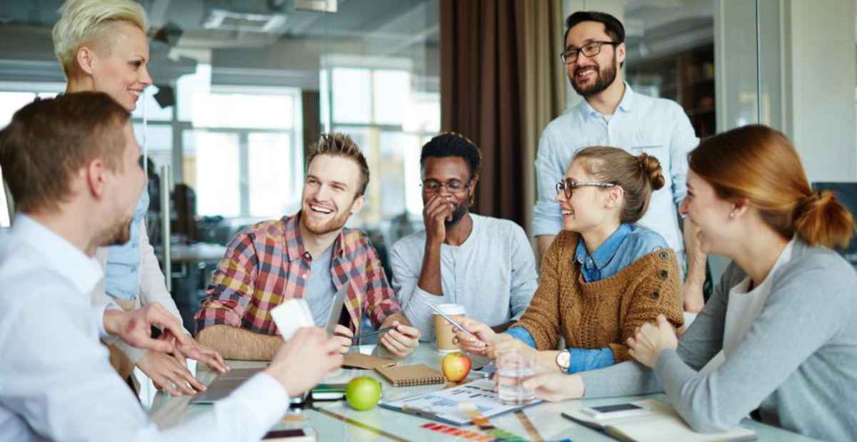Improve employee engagement | employees interacting and engaging with each other