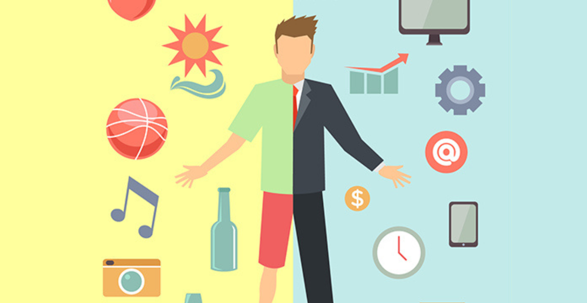 Create separate work and personal channels | A man torn between choosing his work and personal time