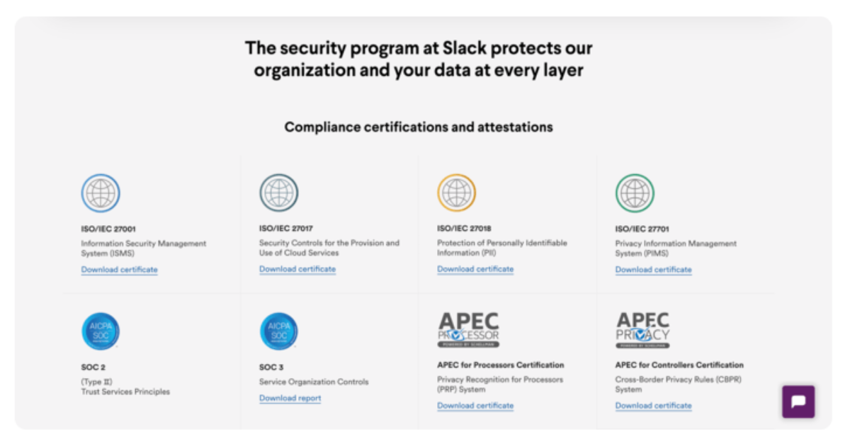 Privacy & security | Slack's various certifications