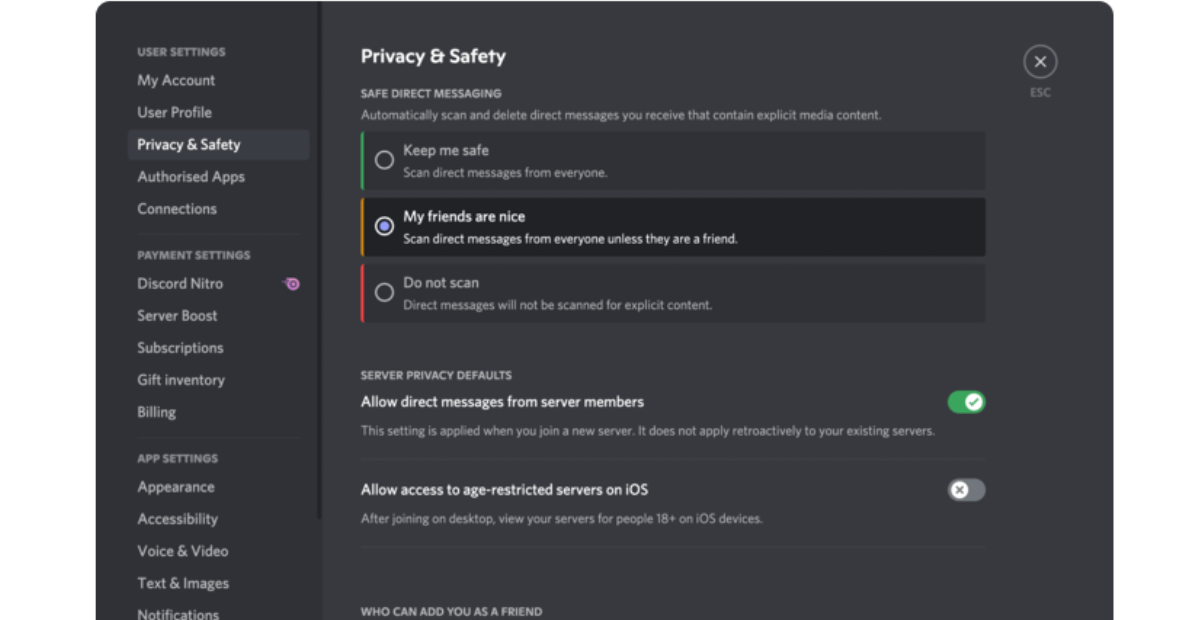Privacy & security | Privacy and safety settings in Discord 