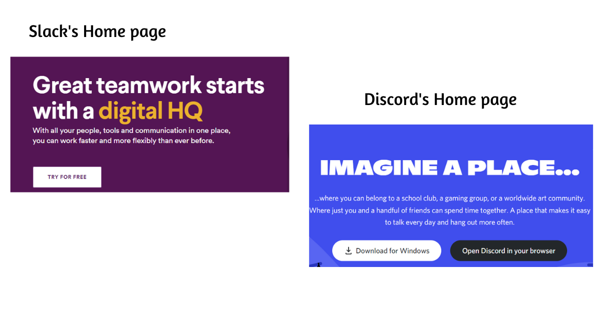 Target audience | Slack and Discord home page 