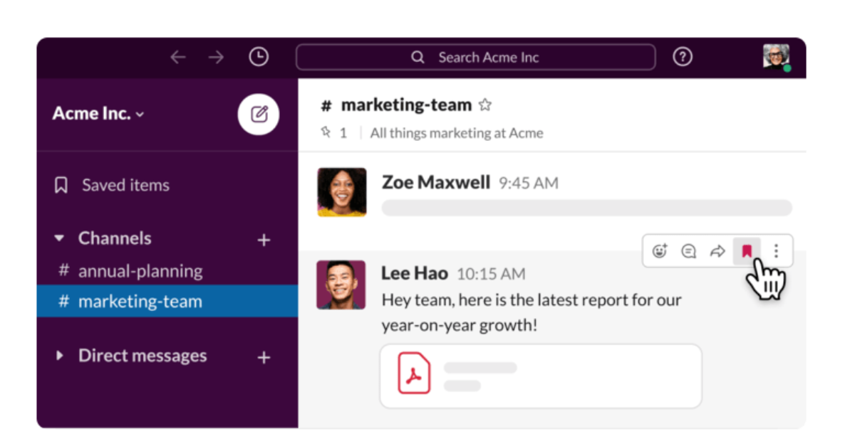 File sharing and storage | one of Slack's channels